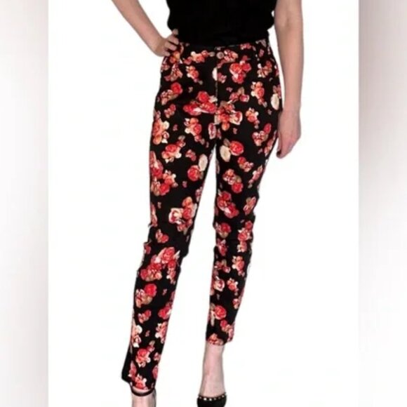 Gibson Latimer Floral Rose Print Slim Fit Pants - Picture 1 of 6